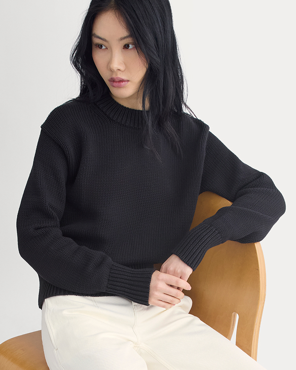 Image | Oversized Cocoon Crew in Elevated Cotton | Black