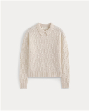 Image | Cable-Knit Polo in Luxe Merino | Bone