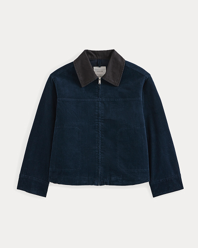 Image | Stretch Corduroy Zip Jacket | Deep Navy