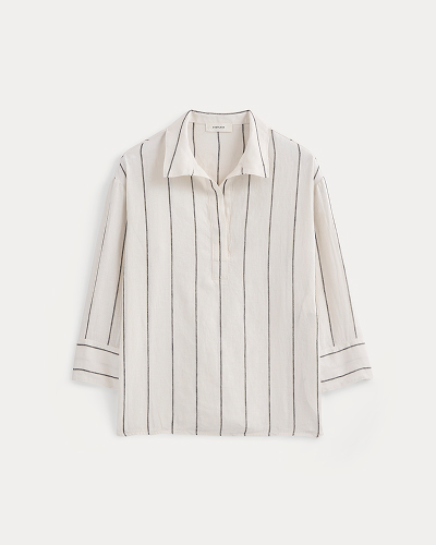 Image | Popover Shirt in Linen | Gardenia/Meteorite