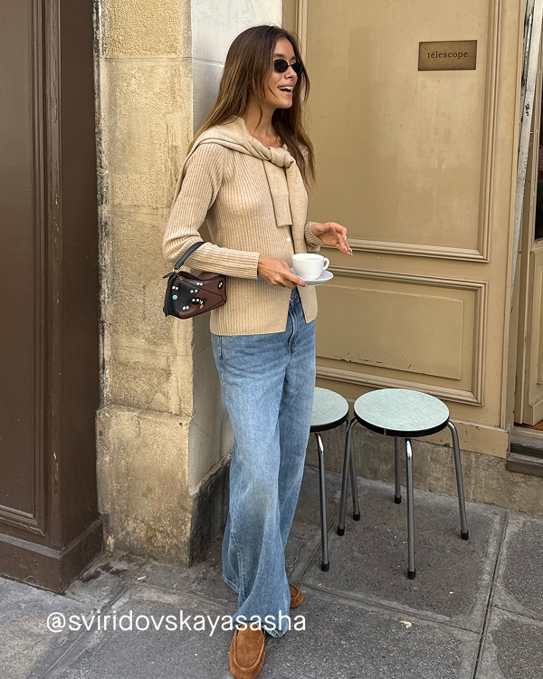 Image | @sviridovskayasasha | Cashmere Ribbed V-Neck Cardigan | Heather Light Camel