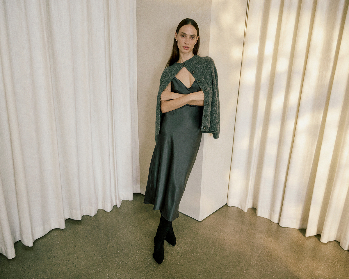 Image | Bias Cut Slip Dress in Silk Charmeuse | Graphite