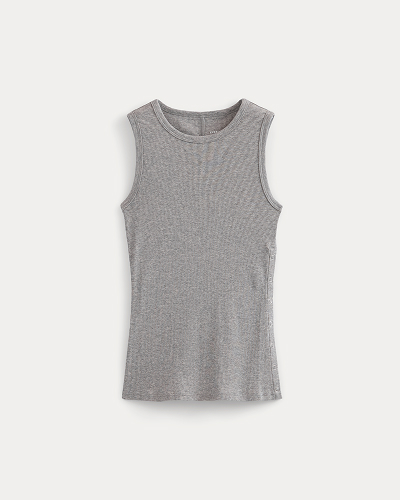 Image | Luxe Rib Side Snap Tank | Heathered Light Grey