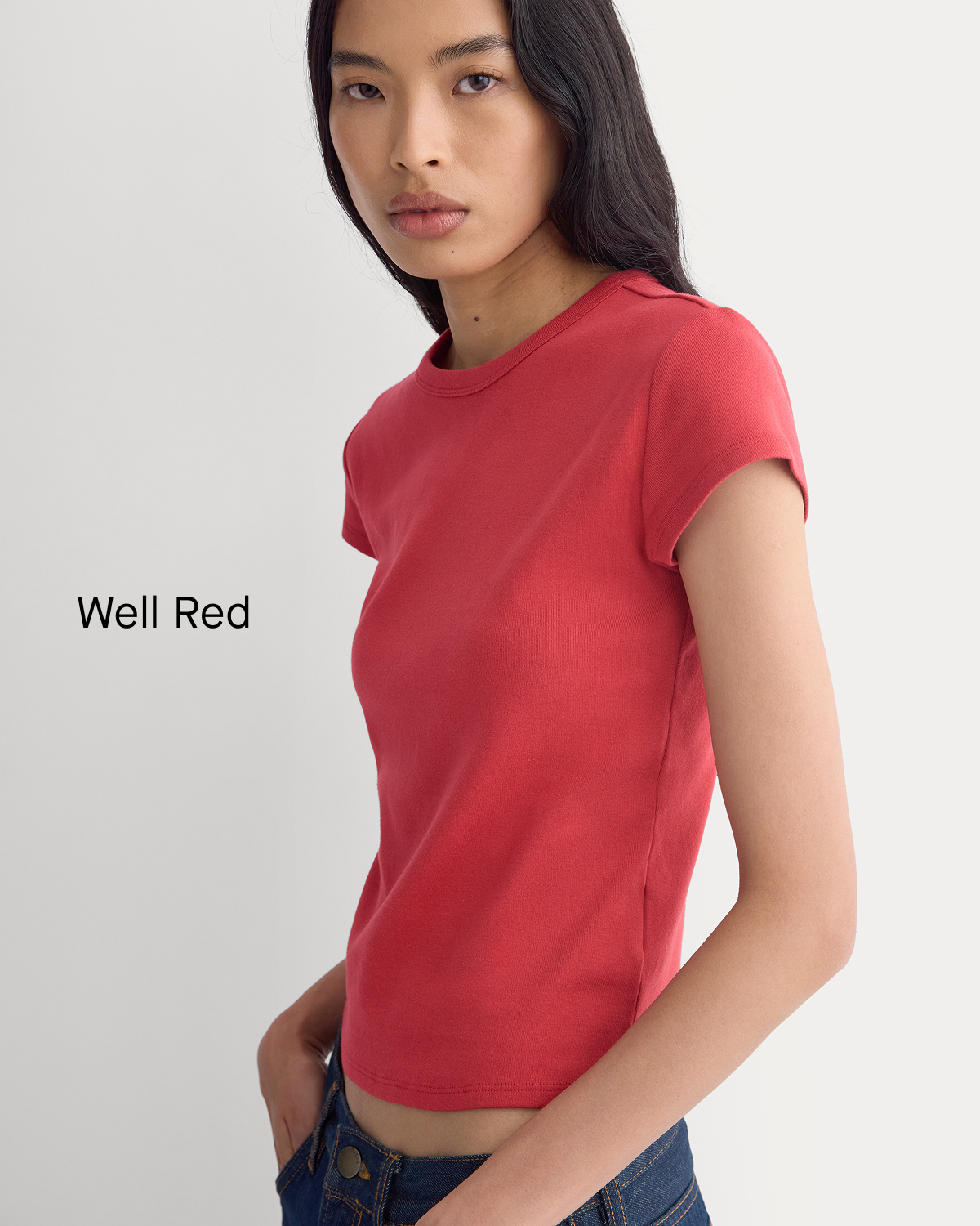 Image | Well Red | Model in RetroSoft U-Neck Tank | Vintage Red