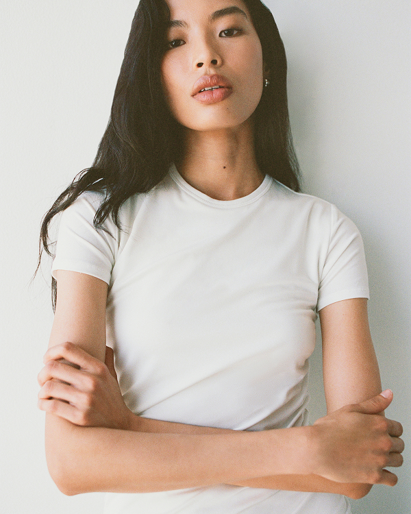  Editorial Image | Model in Tissue Short-Sleeve Crew | White