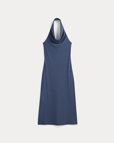 Image | Cowlneck Halter Dress in Butterknit | Washed Navy