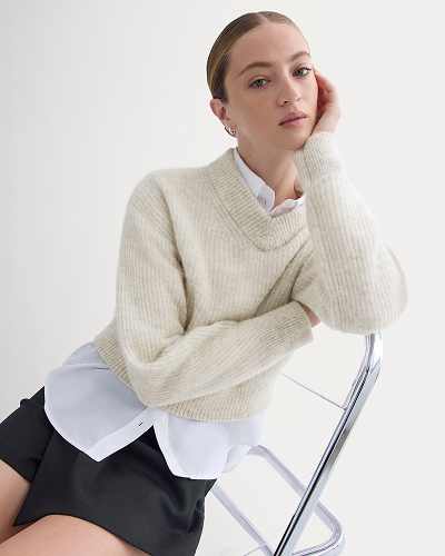 Image | Cropped Cocoon Sweater in Alpaca | Almond