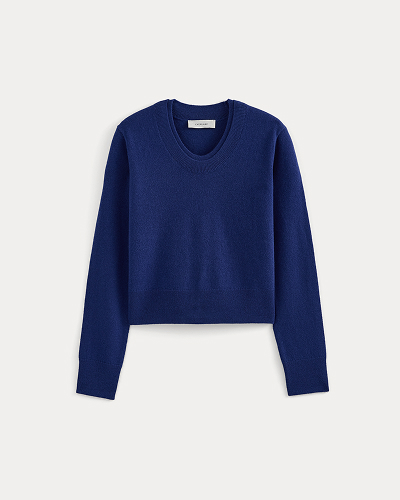 Image | Fine Cashmere Long-Sleeve U-Neck Sweater | Klein Blue