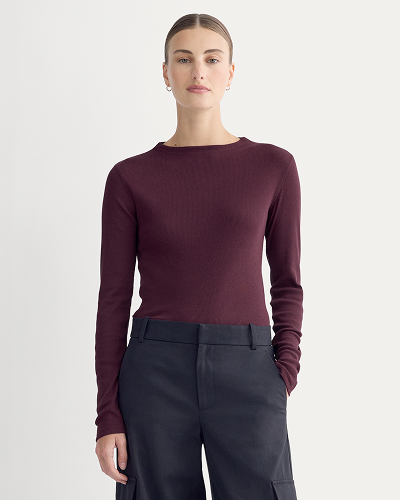 Image | The Luxe Rib Funnel-Neck Tee | Heathered Port Royale