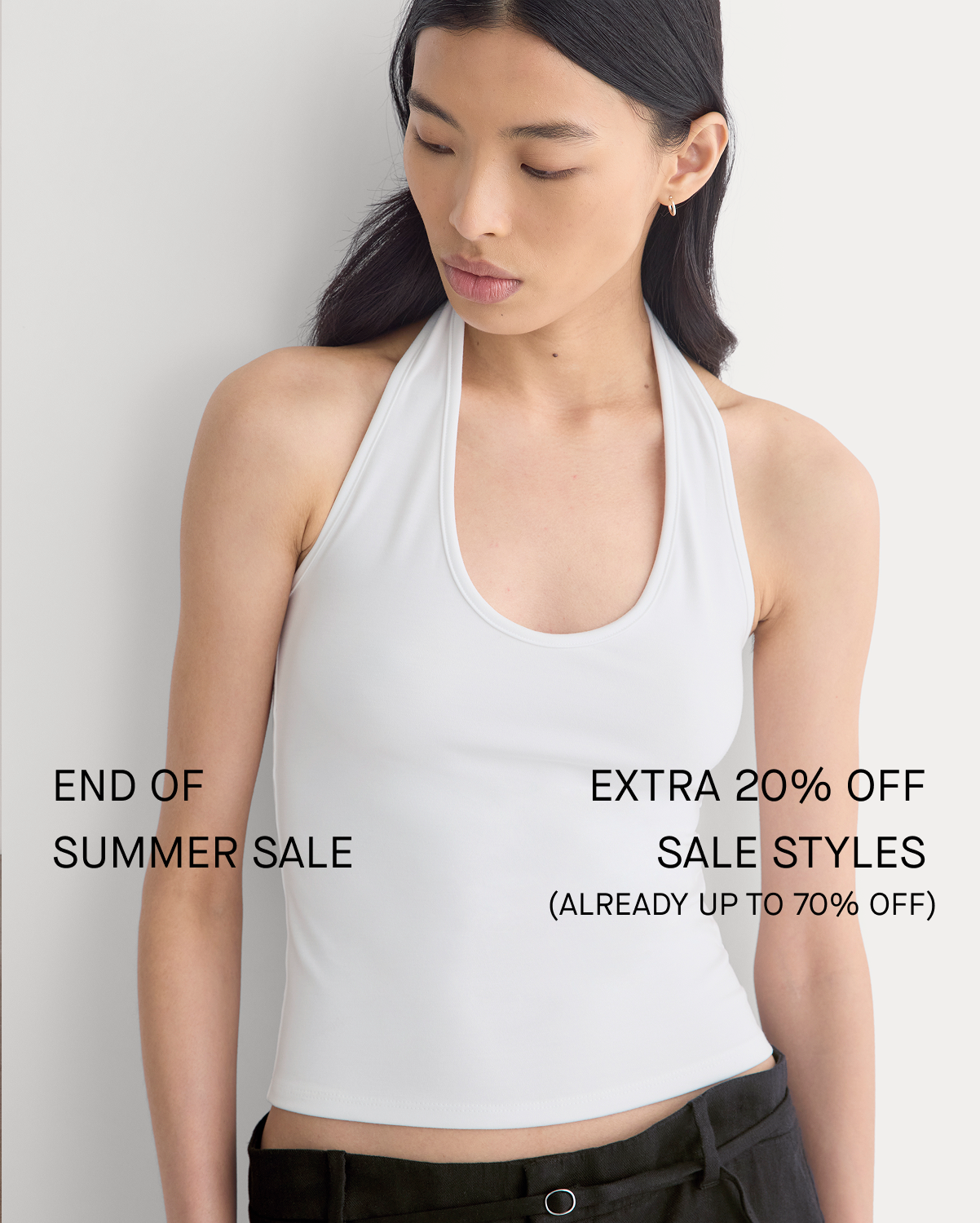 Image | End Of Summer Sale | Extra 20% Off Sale Styles (Already Up To 70% Off) | Model in Halter Tank | White 