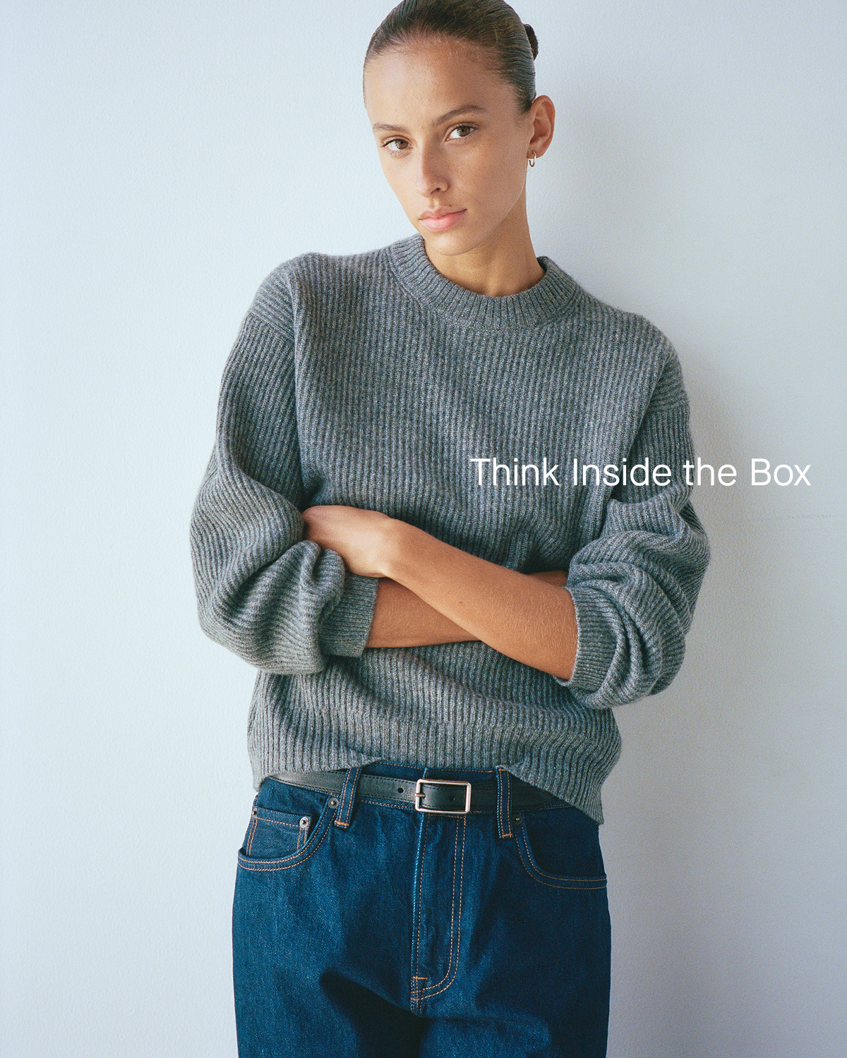 Image | Think Inside the Box | Model in The Boxy Sweater in Everyday Cotton | Heathered Charcoal