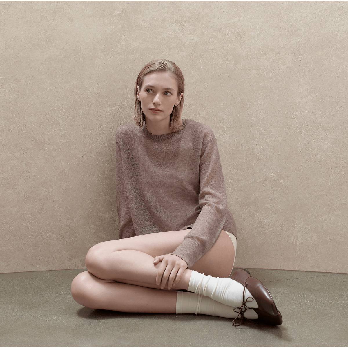 Image | The Air Alpaca™ Relaxed Crew Top | Heathered Chocolate Chip