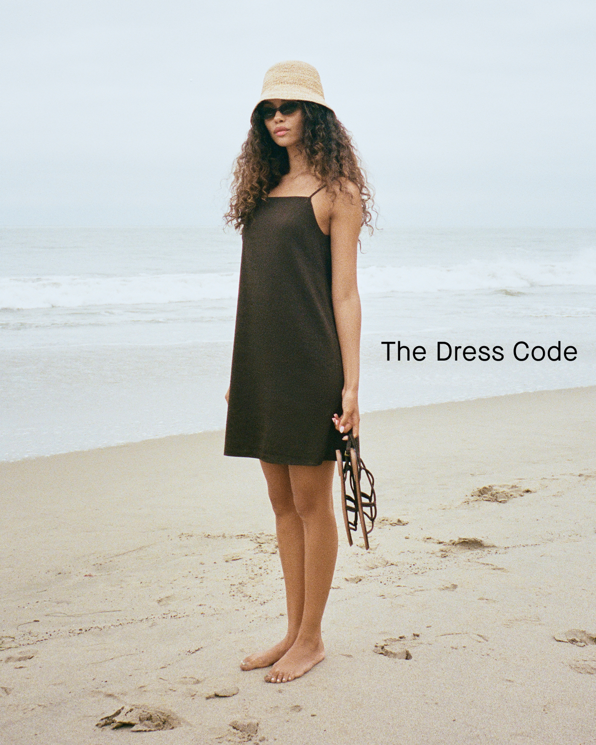 Editorial Image | The Dress Code |  Model | Mini Shift Dress in Stretch Linen | Black