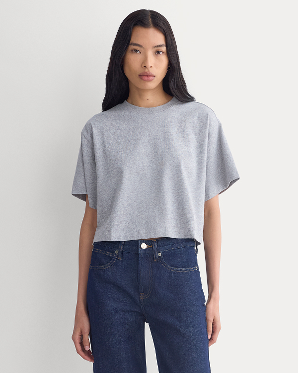 Image | Model in Forever Jersey Cropped Tee | Heathered Light Grey