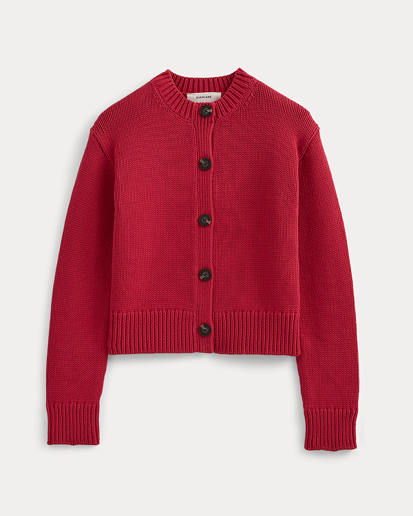 Image | Open-Knit Cardigan Crew in Elevated Cotton | Vintage Red