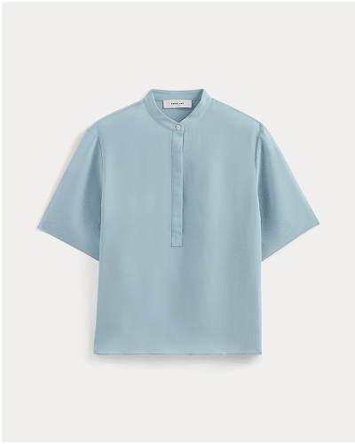 Image | The Popover Top in Washable Silk | Soft Blue 