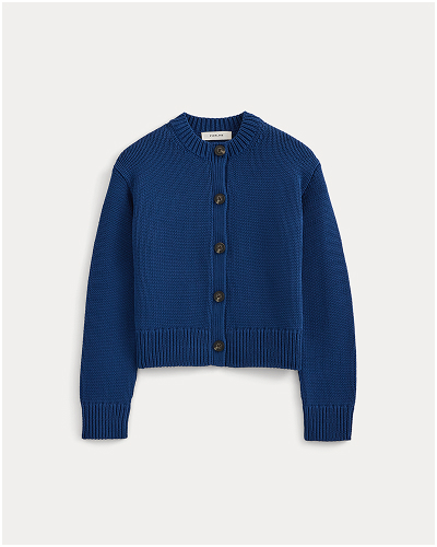 Image | Open-Knit Cardigan Crew in Elevated Cotton | Estate Blue