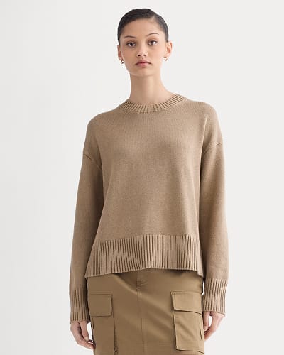Image | The Boxy Sweater in Everyday Cotton | Dark Heathered Camel