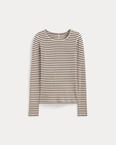 Image | The Luxe Rib Scoop-Neck Tee | Bone / Deep Taupe