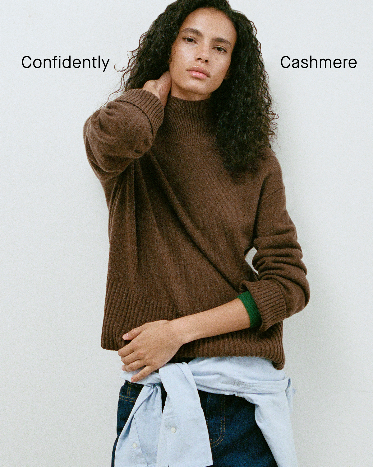 Image | Confidently Cashmere | Model in The Boxy Turtleneck in Cashmere | Cocoa 