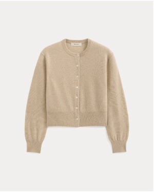 Image | Cashmere Cropped Cardigan | Heather Light Camel