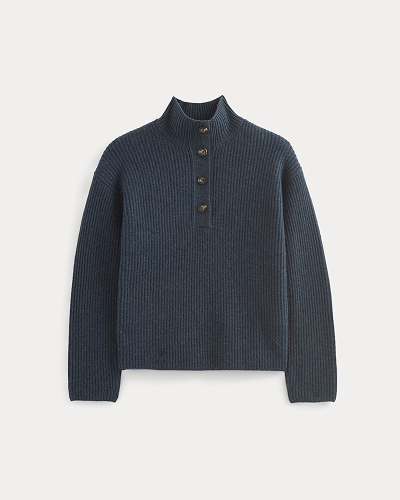 Image | The Cocoon Henley in Wool Cashmere | Indigo