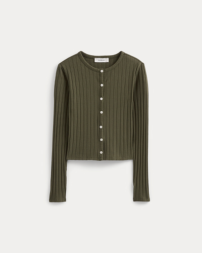 Image | Cardigan in Pointelle | Olive Night