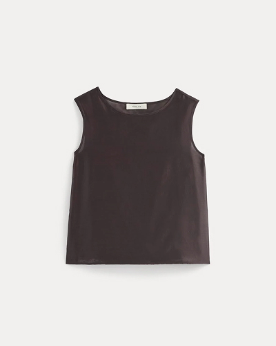 Image | Sleeveless Top in Cotton-Silk Organza | Dark Chocolate