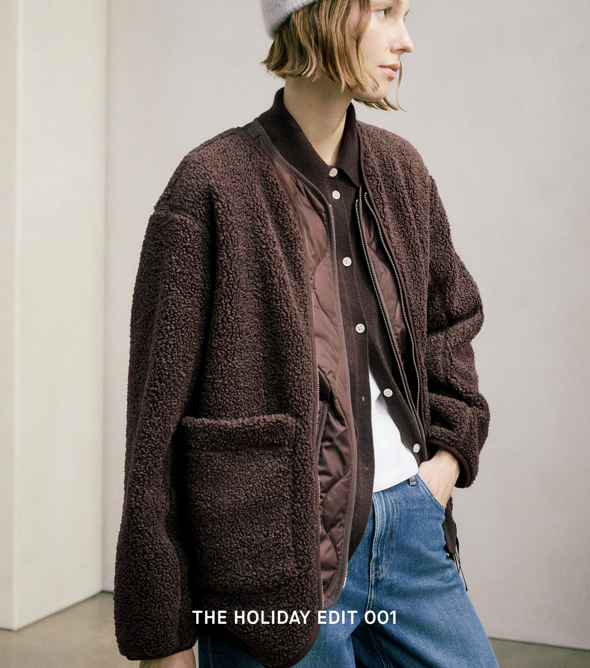 Image | The Holiday Edit 001 | Model in Reversible Teddy Jacket