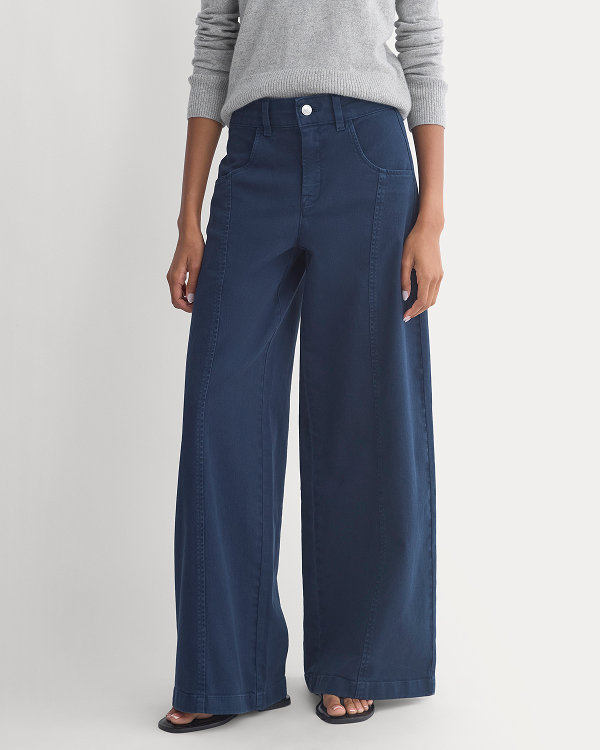 Image | Model in Utility Seamed Wide-Leg Pant | Navy