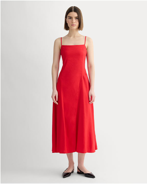 [Image]The Seamed Dress in Stretch Linen | Classic Red