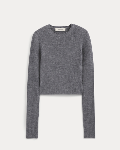 Image | The Cropped Crew Top in Ultrafine Merino | Heather Mid Grey