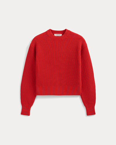 Image | Cropped Ribbed Crew in Everyday Cotton | Fiery Red