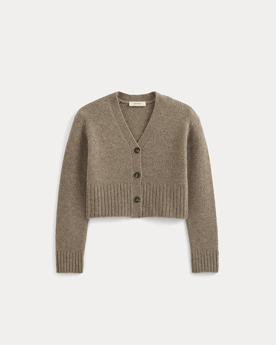 Image | High V Cropped Cardigan in Alpaca | Taupe Melange
