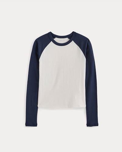 Image | RetroSoft Cotton Ragland Crew | Bone / Navy