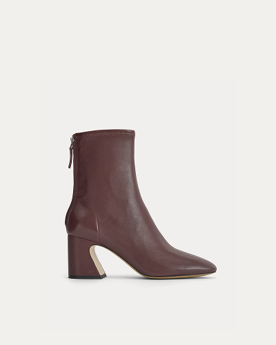 Image | Leather Curved-Heel Boot |  Burgundy