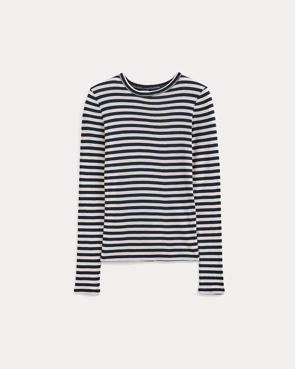 Image | Tissue Long-Sleeve Crew | Bone / Navy