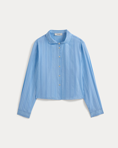 Image | Textured Mini Collar Shirt | Open Air Blue