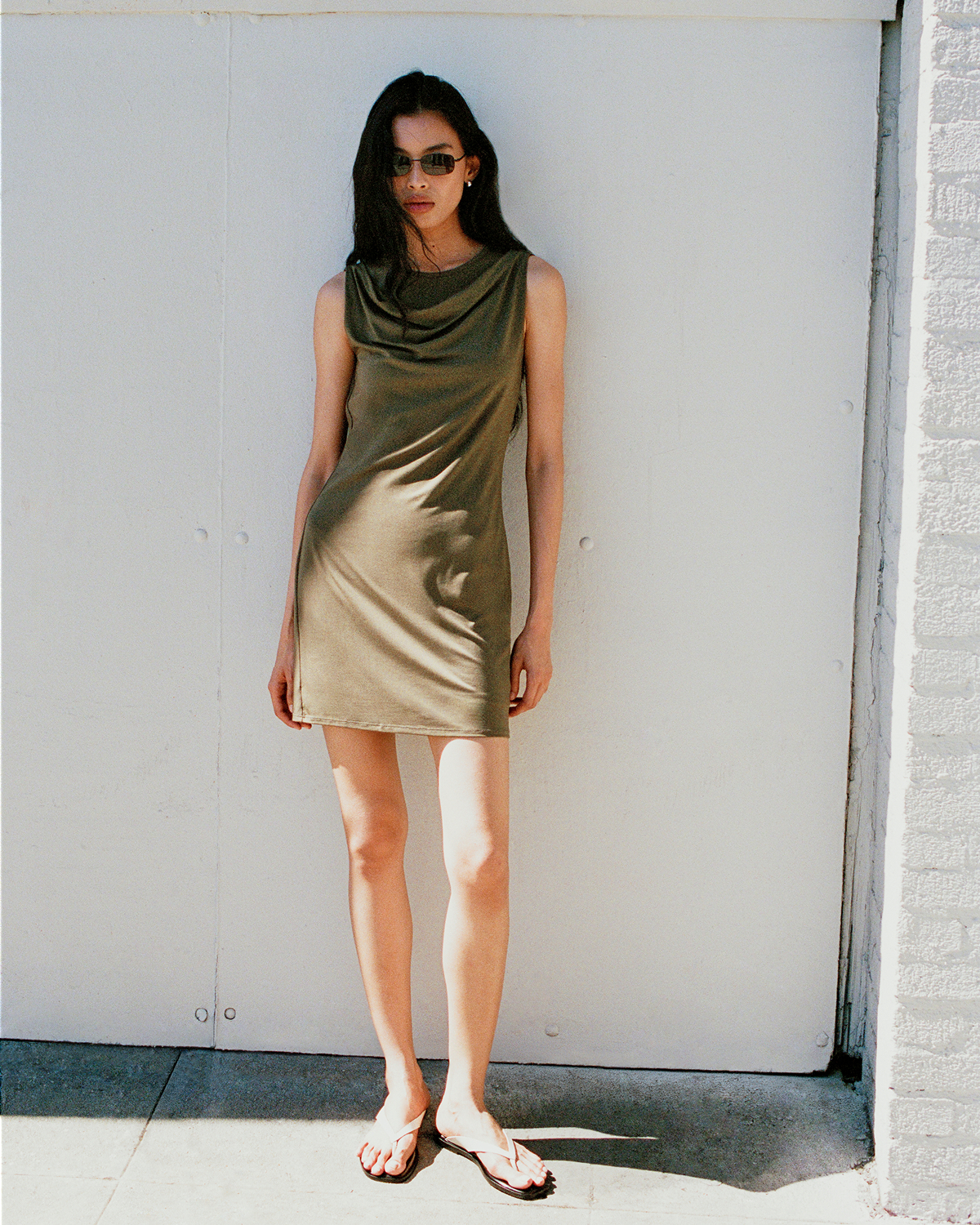  Editorial Image | Model in Cowl Neck Mini Dress | Beech