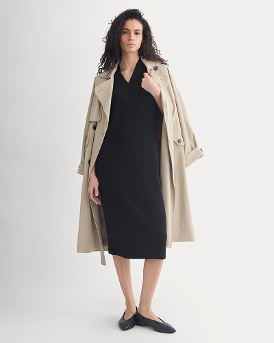 Image | Relaxed V-Neck Midi Sweater Dress in Cotton Merino | Black