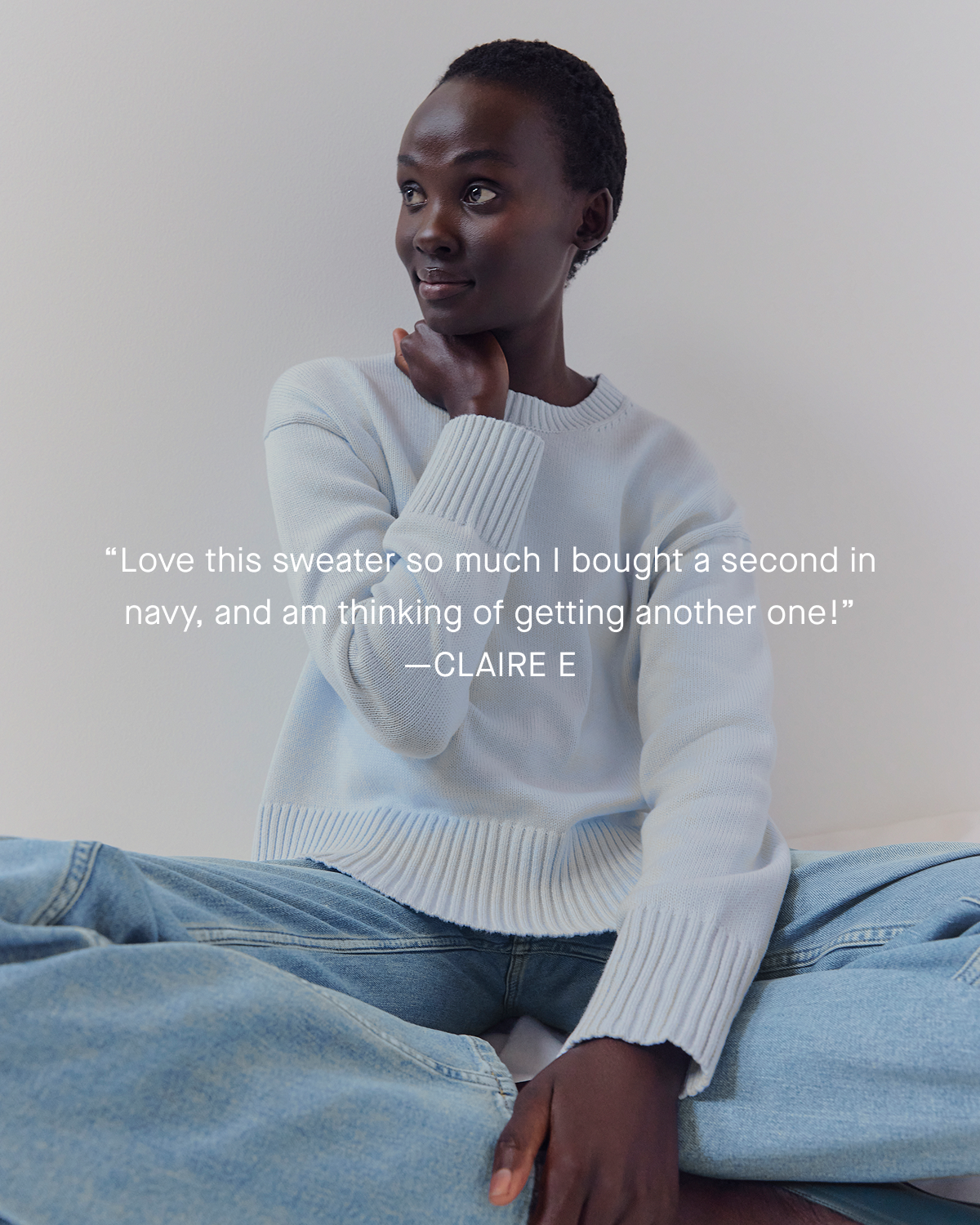 Image | Model in The Boxy Sweater in Everyday Cotton | Skywriting | 