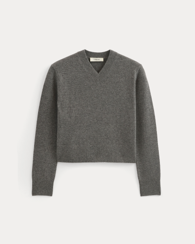Image | Cashmere Cropped High-V Sweater | Heather Charcoal