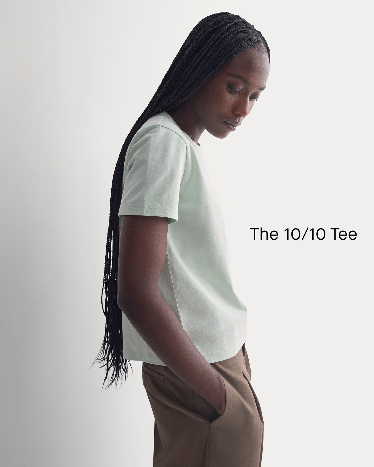 Image | The 10/10 Tee | Model wearing The Box-Cut Tee in Essential Cotton | Lily Green