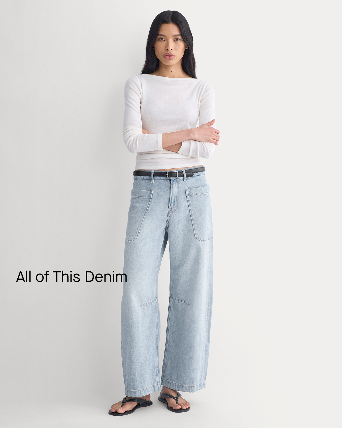 Image | All of This Denim | Model in in The Gardener Pull-On Jean  | Light Vintage Indigo