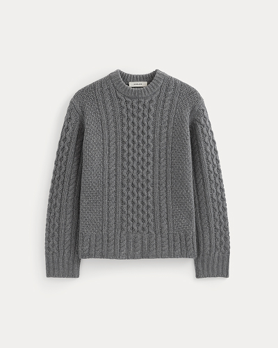Image | Cable Sweater in Luxe Merino | Heathered Mid-Grey