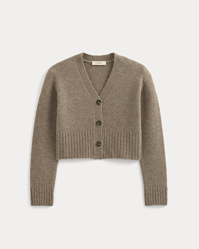 Image | High V Cropped Cardigan in Alpaca | Taupe Melange