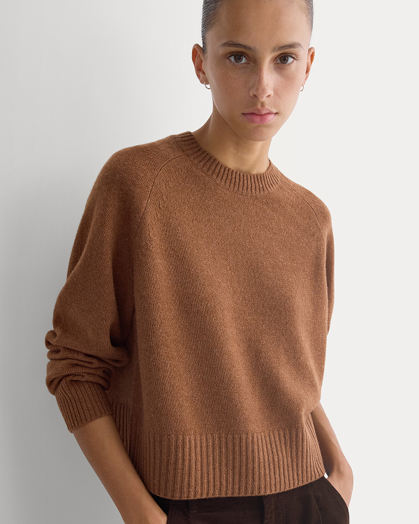 Image | Model in The Boxy Crew in Cashmere | Brown