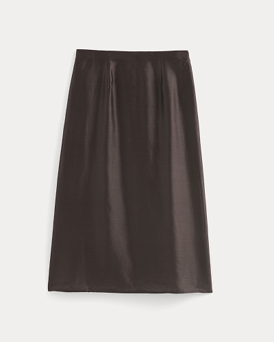 Image | Midi Skirt in Cotton-Silk Organza | Dark Chocolate