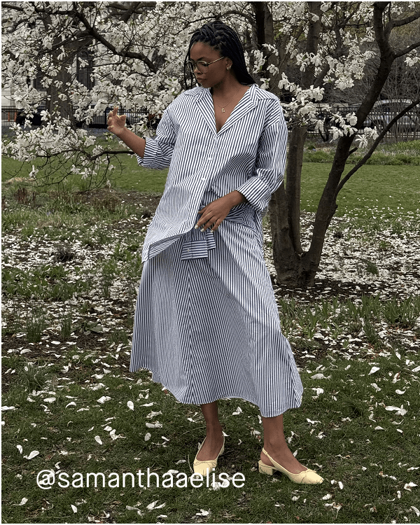 [Image]@samanthaaelise wearing The Midi Skirt in Ultrasoft Cotton | Optic White / Black