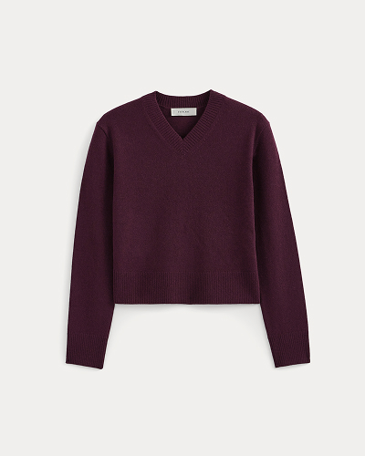 Image | Cashmere Cropped High-V Sweater |  Deep Plum